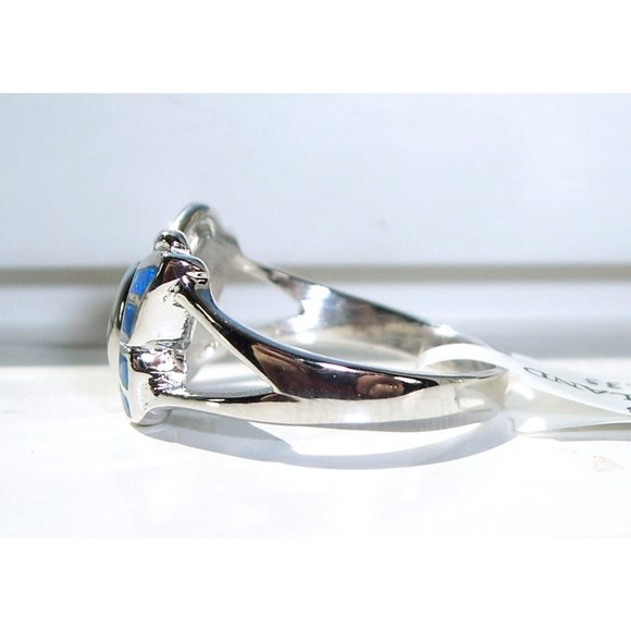 .925 STERLING SILVER Lab Created Blue Fire Opal Inlay Butterfly Ring - Picture 8 of 13